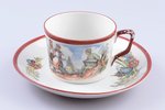 tea pair, propaganda porcelain, porcelain, Dulevo, USSR, the 30ties of 20th cent., h (cup) 5.5 cm, Ø...