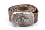 scout's belt, metal, leather, Latvia, 20-30ies of 20th cent., belt length 116 cm...