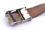 scout's belt, metal, leather, Latvia, 20-30ies of 20th cent., belt length 116 cm...