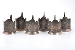 set of 6 tea glass-holders, "Soviet cosmos", german silver, USSR, the 2nd half of the 20th cent., Ø...