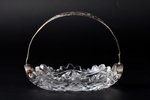 candy-bowl, silver, 875 standard, crystal, Ø 10.5 cm, h (with handle) 8.5 cm, the 20-30ties of 20th...