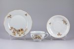 tējas trio, porcelāns, M.S. Kuzņecova rūpnīca, Rīga (Latvija), 1937-1940 g., h (tasīte) 5.6 cm, Ø (š...