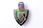 badge, student corporation, silver, enamel, Latvia, 20-30ies of 20th cent., 37.9 x 22.9 mm...