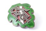 school badge, IRVS, Latvia, 1923, 35.1 x 28 mm, "S. Bercs" firm, chip on the surface of green enamel...
