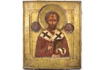 icon, Saint Nicholas the Miracle-Worker, board, painting, brass, Russia, 30.8 x 26.6 x 2.8 cm...