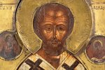 ikona, Svētais Nikolajs Brīnumdarītājs, dēlis, gleznojums, misiņš, Krievijas impērija, 30.8 x 26.6 x...