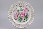 decorative plate, "Roses", porcelain, Rīga porcelain factory, hand-painted, Riga (Latvia), USSR, the...