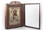 icon, Jesus Christ Pantocrator, in icon case, board, silver, painting, 84 standard, Russia, 1896-190...