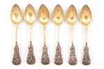 set of 6 teaspoons, silver, 84 standard, total weight of items 137.55, niello enamel, 13.6 cm, by St...