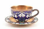 tea pair, silver, 925 standard, total weight of items 229.80, cloisonne enamel, gilding, h (cup) 5.2...
