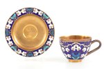 tea pair, silver, 925 standard, total weight of items 229.80, cloisonne enamel, gilding, h (cup) 5.2...