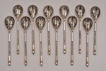 set of 12 teaspoons, silver, 84 standard, total weight of items 254.80, niello enamel, 13.5 cm, by A...