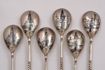 set of 12 teaspoons, silver, 84 standard, total weight of items 254.80, niello enamel, 13.5 cm, by A...