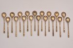 set of 18 coffee spoons, silver, 84 standard, total weight of items 230.40, engraving, gilding, 9.7...