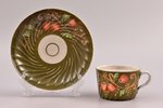 tea pair, porcelain, M.S. Kuznetsov manufactory, hand-painted, Russia, the border of the 19th and th...