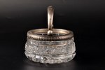 sugar-bowl, silver, 875 standard, crystal, Ø 10.7 cm, h (with handle) 11.2 cm, the 20ties of 20th ce...