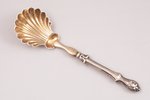 sugar spoon, silver, 84 ПТ, 875 standard, 14.45 g, 13.1 cm, import mark of Russia Empire, Riga...