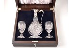 set of carafe and 2 wine glasses, silver, 925 standart, crystal, 1999-2000, Great Britain, h (carafe...