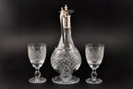 set of carafe and 2 wine glasses, silver, 925 standart, crystal, 1999-2000, Great Britain, h (carafe...