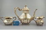 service, silver, 3 items: coffeepot, sugar-bowl, cream jug, 830 standard, 1297.25 g, (coffeepot) 820...