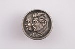 badge, Stalin and Lenin, silver, Latvia, USSR, 1940, 21.8 x 21.8 mm, "S. Bercs" firm...