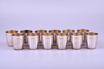 set of 12 beakers, silver, 950 standard, total weight of items 277.90, gilding, h 4.1 cm, France...