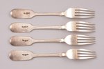 set of forks, silver, 4 pcs., 84 standard, total weight of items 193.35, 17.7 cm, workshop of Samuel...