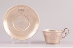 чайная пара, серебро, 950 проба, общий вес изделий 123.70, h (чашка с ручкой) 5.5 cm, Ø (блюдце) 12....