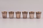 set of 6 beakers, silver, 950 standard, total weight of items 47.75, 3.8 cm, France, one beaker with...