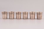 set of 6 beakers, silver, 950 standard, total weight of items 54.35, 3.9 cm, France, there are dents...