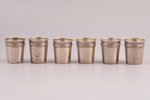 set of 6 beakers, silver, 950 standard, total weight of items 54.35, 3.9 cm, France, there are dents...