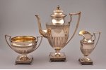 service, silver, 3 items: coffeepot, sugar-bowl, cream jug, 830 standard, 1058.75 g, (coffeepot) 595...