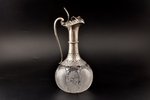 carafe, silver, 84 standard, gilding, crystal, h 29.5 cm, by Albrecht Kirill (Karl) Fedorovich, 1880...
