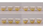 servīze, 6 personām (6 tējas pāri - 12 priekšmeti), porcelāns, Meissen, Vācija, h (tasīte) 5.1 cm, Ø...