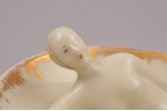 figurine, ashtray, Woman Lying Down, Art Deco, porcelain, Riga (Latvia), M.S. Kuznetsov manufactory,...