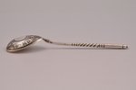 teaspoon, silver, "Caucasus", 84 standard, 27.60 g, engraving, niello enamel, gilding, 14.5 cm, 1896...