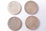 полтина (50 копеек), 1820, 1821, 1824, 1839 г., 4 монеты, серебро, Российская империя, VF...
