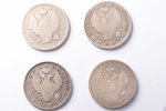 poltina (50 copecs), 1820, 1821, 1824, 1839, 4 coins, silver, Russia, VF...