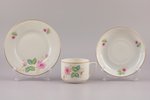 tējas trio, porcelāns, M.S. Kuzņecova rūpnīca, Rīga (Latvija), 1937-1940 g., h (tasīte) 6 cm, Ø (šķī...