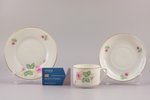 tea trio, porcelain, M.S. Kuznetsov manufactory, Riga (Latvia), 1937-1940, h (cup) 6 cm, Ø (saucers)...