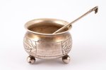 saltcellar, spoon for salt, silver, 84 standard, total weight of items 22.10, engraving, Ø 3.9 cm, s...