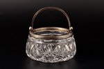 candy-bowl, silver, 875 standard, crystal, Ø 11.1 cm, h (with handle) 11.3 cm, the 30ties of 20th ce...
