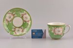 tea pair, large size, porcelain, Rīga porcelain factory, hand-painted, Riga (Latvia), USSR, 1948-197...