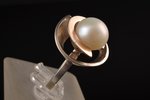 a ring, gold, silver, 875, 375 standard, 4.86 g., the size of the ring 18.5, pearl, Ukraine, diamete...