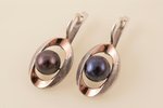 earrings, gold, silver, 875, 375 standard, 10.08 g., the item's dimensions 3.2 x 1.5 cm, pearl, Ukra...