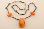 a necklace, amber, size of the largest amber stone 5.2 x 3.3 x 1.8 cm, silver, 875 standart, weight...
