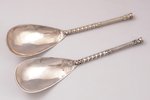pair of spoons, silver, 84 standard, total weight of items 104.20, engraving, 19 cm, 1860, Kostroma,...