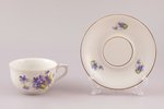 чайная пара, фарфор, Лангебраун, Эстония, 20-30е годы 20го века, h (чашка) 5.4 см, Ø (блюдце) 14.3 с...