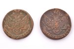 5 копеек, 1790-1795 г., 2 монеты, медь, Российская империя, 40.03 / 54.32 г, Ø 42.7 / 43.4 мм, VF...