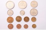 komplekts, 14 Lietuvas monētas: 10 litu - Antanas Smetona (1938), 5 sudraba monētas (1925-1936), 8 a...